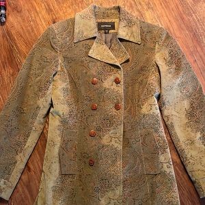 Green corduroy long fall jacket
